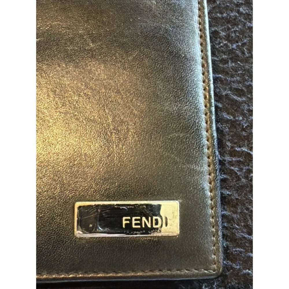 Fendi Black Leather Bi-Fold Wallet Folding Coin Pocket With COA